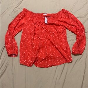 Maurices Red Off-Shoulder Polka Dot Blouse